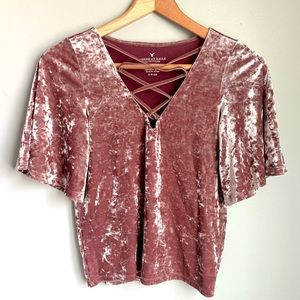American Eagle Crushed Rose Velvet Top Size Small